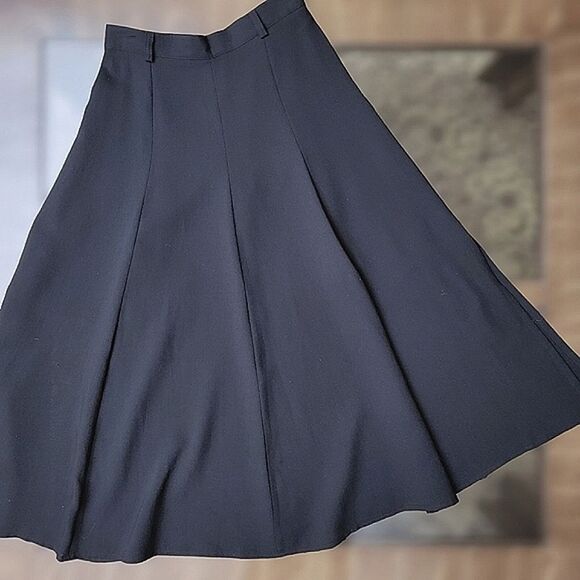 Vtg black wool blend gathered side split maxi skirt - Picture 3 of 10